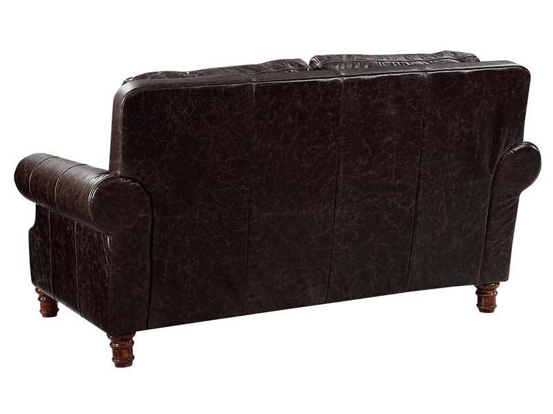 Roll Arm Black Antique Leather Love Seat Sofa
