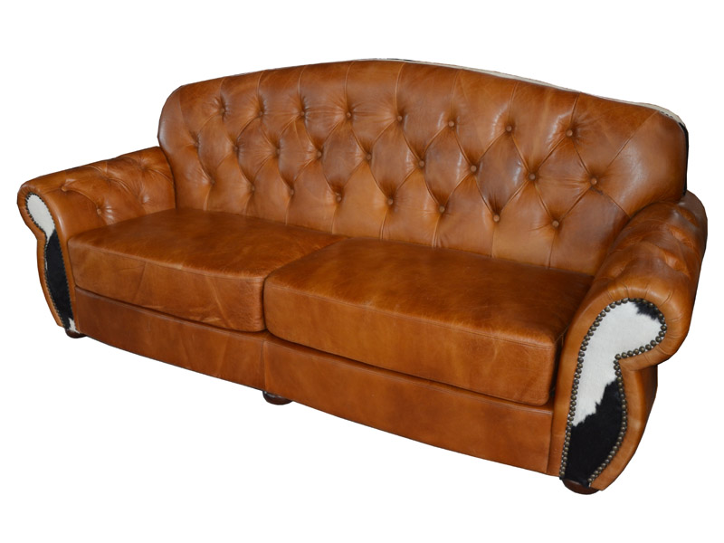 Roll Arm Tufted Back Sofa Chair with Cow Hide Leather Arm
