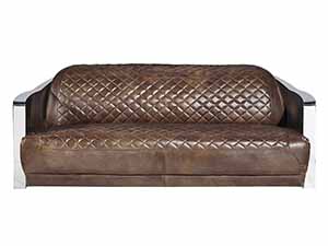 Stainless Steel Arm Vintage Brown Leather 3 Seater Sofa