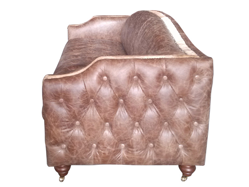 Tufted Arm Antique Leather 3S Sofa