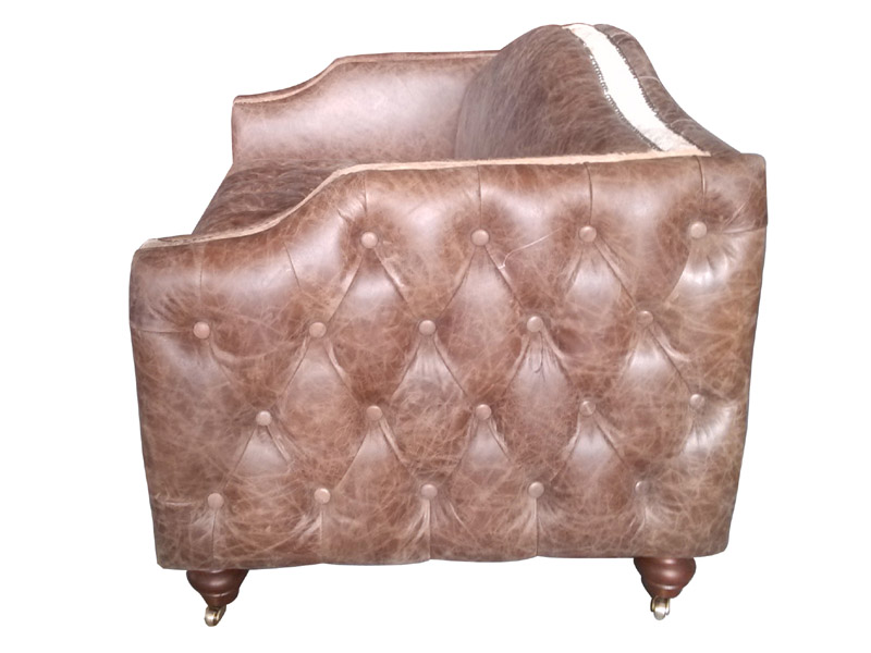 Tufted Arm Antique Leather Loveseat Sofa
