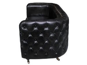Tufted Button Side Black Vintage Leather Sofa with Nailheads