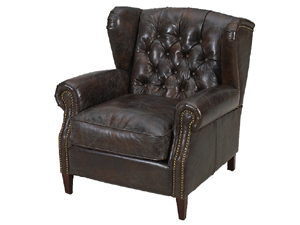 Vintage Leather Button Tufted Wing Back Chair