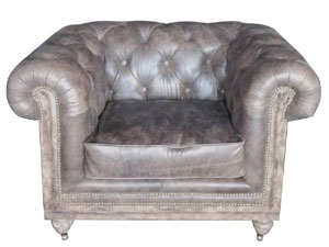 Vintage Tan Leather Chesterfield Roll Arm Sofa Chair