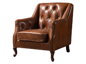 Wood Leg Vintage Leather Brown Sofa Chair