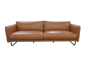 Retro Brown Genuine Leather Living Room Sofa With Metal Legs And Cushion