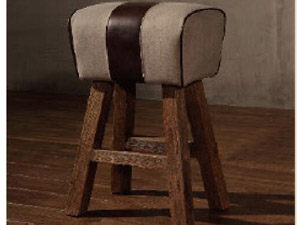 Canvas and Vintage Leather Small Stool