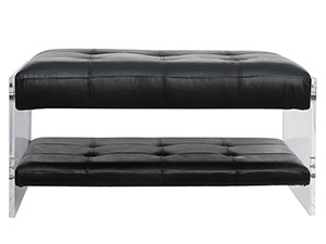 Two Levels Black Cow Leather Acrylic Leg Bench
