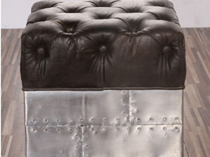 Meatal and Vintage Leather Ottoman