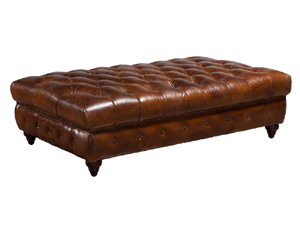 Vintage Leather Tufted Coffee Table Ottoman