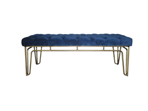 High-End Blue Rectangle Velvet Bench With Bronze Color Leg For Leisure Room 
