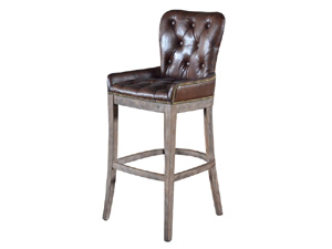 Rustic Vintage Leather High Back Bar Chair