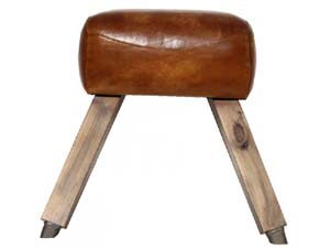 Vaulting Horse Vintage Brown Leather Buffet Foot Stool