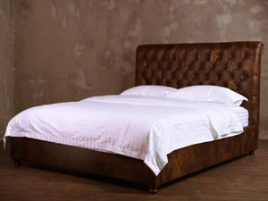 Vintage Leather Tufted Back Bed