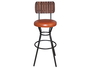 Wood Back Leather Seat Bar Chair with Iron Leg