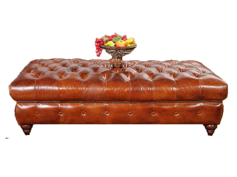 Brown Leather Tufted Coffee Table