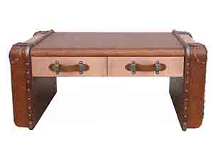 Copper and Vintage Leather Pathched Coffee Table