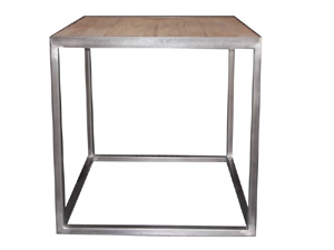 Crafted Iron Frame and Solid Wood Side Table