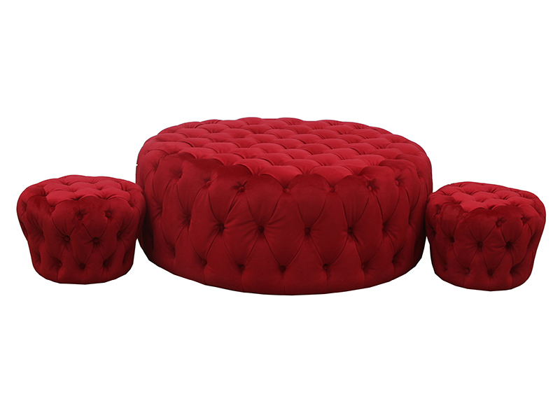 Red Round Tufted Velvet Coffee Table Ottoman