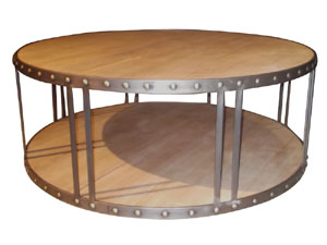 Industrial Style Rustic Metal Frame Round Coffee Table