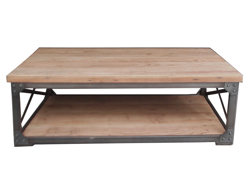 Metal Base Solid Wood Top Coffee Table