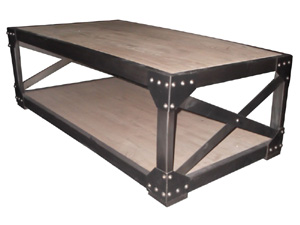 Rustic Metal Frame Industrial Coffee Table