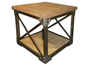 Rustic Metal Frame Industrial Side Table