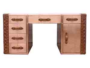 Copper and Vintage Real Cow Leather Office Desk