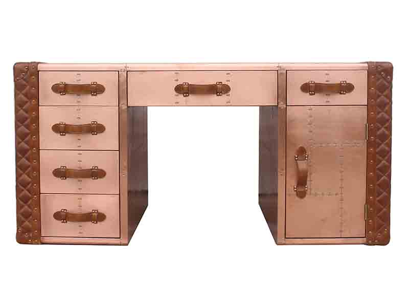 Copper and Vintage Real Cow Leather Office Desk