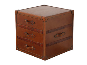 3 Drawers Vintage Leather Cube Trunk
