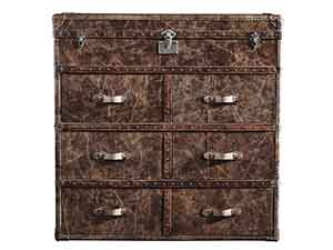 Antique Leather 6 Drawers Chest Trunk