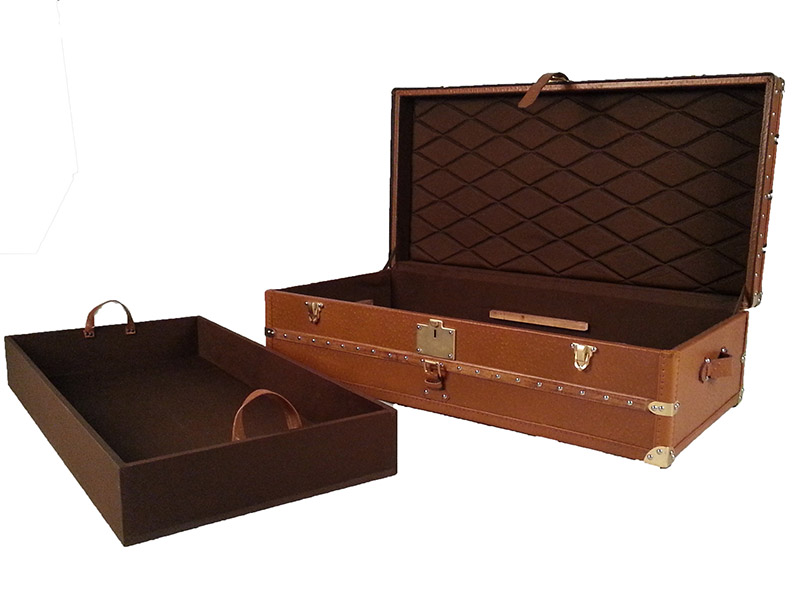 Vintage Brown Leather Trunk With Storage